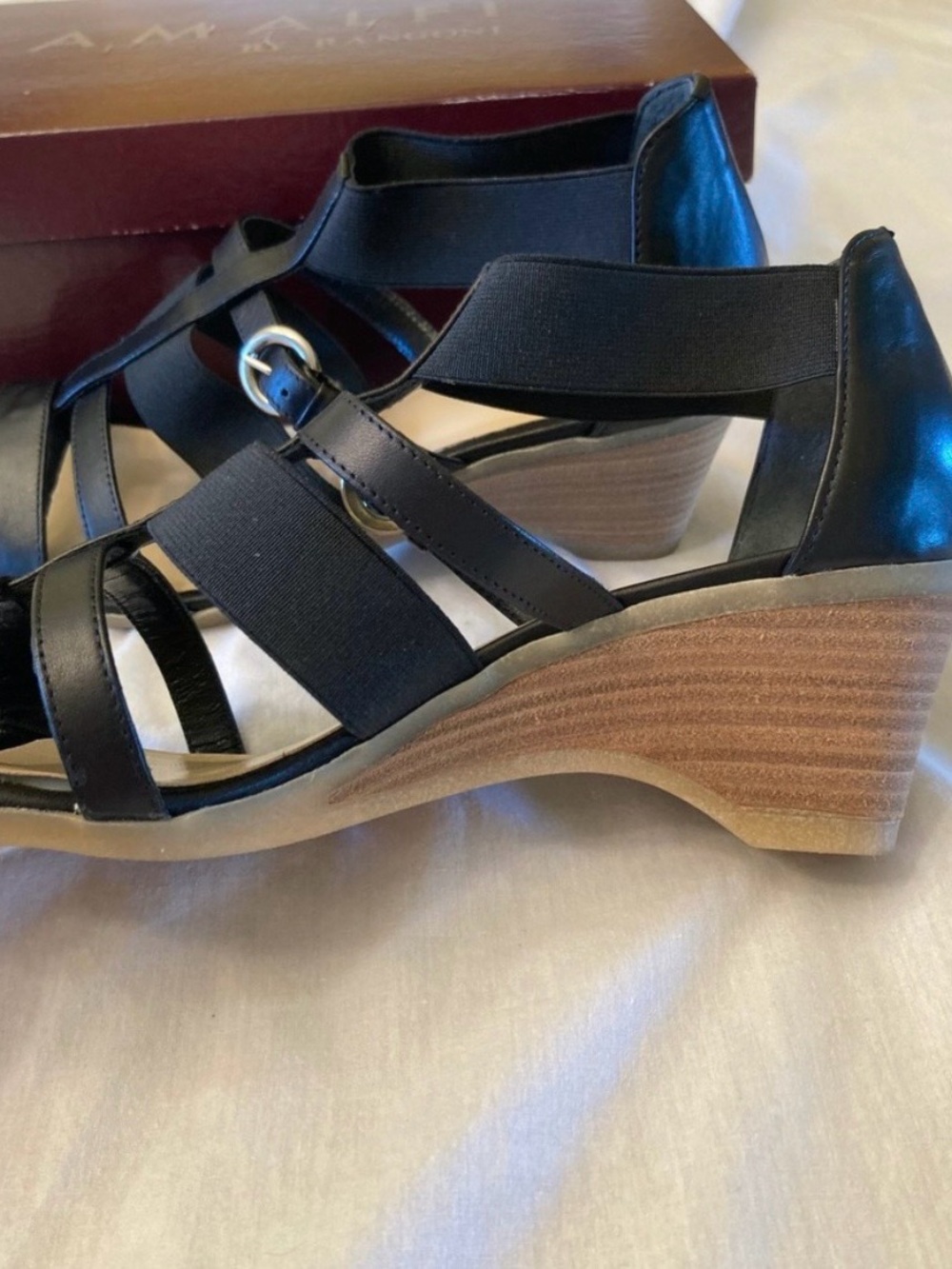 Calf leather strappy wedge heel sandals made in Italy - Picture 7 of 11